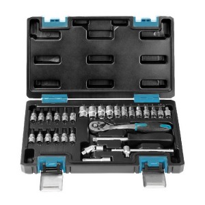 Набор головок 29 предметов, удлинитель, кардан, вороток,отверток, 1/4",24 зуба,CR-V,SmartbuyTools