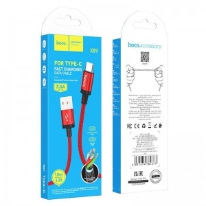 Кабель USB - Type-C HOCO X89 Wind, 1.0м, 3.0A, ткань, цвет: красный
