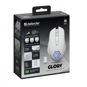 Беспроводная игровая мышь DEFENDER Glory GM-514 белый,LED,7D,400 мАч,3200dpi