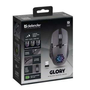 Беспроводная игровая мышь DEFENDER Glory GM-514 черный,LED,7D,400 мАч,3200dpi