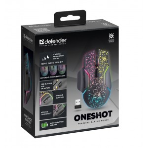 Беспроводная игровая мышь DEFENDER Oneshot GM-067 черный,LED,7D,300 мАч, 3200dpi