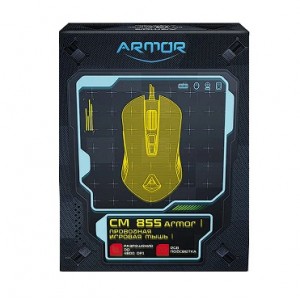 Мышь игровая CBR CM 855 Armor проводная, оптическая, USB, до 4800 dpi, 7 програм, кн. и колесо прокрутки, RGB-подсветка, ABS-пластик, кабель 1,5 м, чёрный