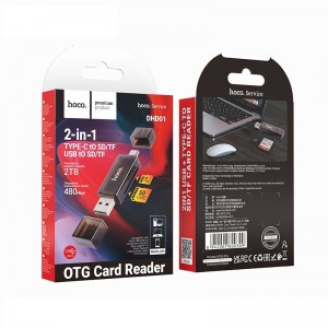 Кардридер HOCO DHD01, USB 2.0, Type-C, пластик, TF/ SD карта, цвет: чёрный