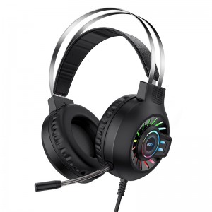 Наушники полноразмерные HOCO ESD04, подсветка, Jack 3.5мм, 2м, цвет: черный