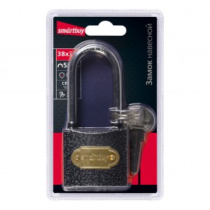Замок навесной, корпус 38*33 мм, удлиненная дужка d5.5 мм, 3 кл., Smartbuy