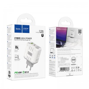 Блок питания сетевой USB, Type-C HOCO C138A, Rock, 65Вт, PD, QC, FCP, AFC, цвет: белый
