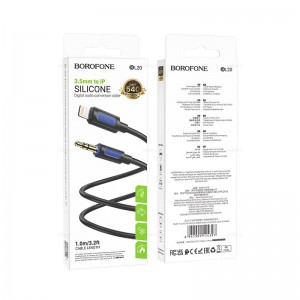 Кабель AUX, Jack 3,5mm(m) - 8 pin(m) Borofone BL20, 1.0м, круглый, силикон, цвет: черный