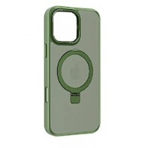 Накладка пластиковая magnetic wireless с силиконовыми краями для iPhone 16 Pro прозрачно-матовая, хаки