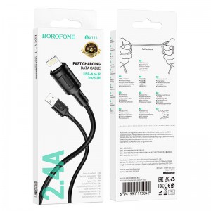 Кабель USB - 8 pin Borofone BX111 Feliz, 1.0м, 2.4A, цвет: чёрный