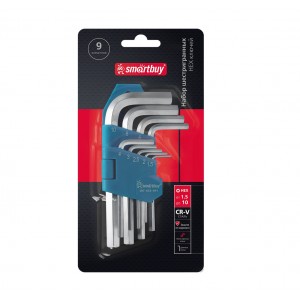 Набор шестигранников (HEX) 9 шт, длинные HEX:1.5,2,2.5,3,4,5,6,8,10, CR-V,Smartbuy tools/48
