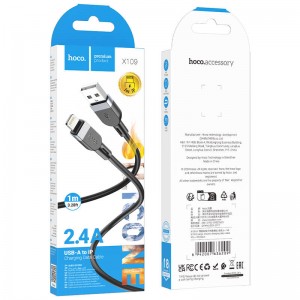 Кабель USB - 8 pin HOCO X109, 1.0м, 2.4A, цвет: черный