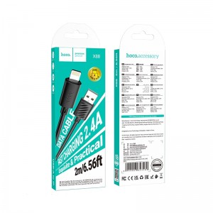 Кабель USB - 8 pin HOCO X88 Gratified, 2.0м, 2.4A, цвет: чёрный