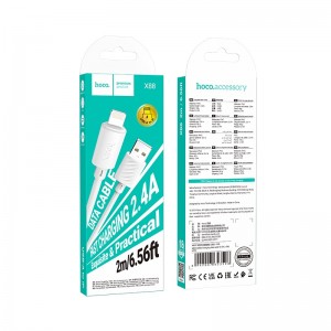 Кабель USB - 8 pin HOCO X88 Gratified, 2.0м, 2.4A, цвет: белый