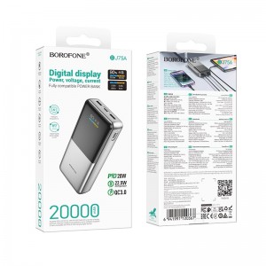 Аккумулятор внешний Borofone BJ75A, Foinse, 20000mAh, PD20W, цвет: серебряный