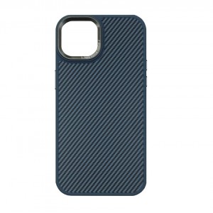 Накладка карбон magnetic wireless с силиконовыми краями для iPhone 14 (6.1) "Полоски", синий