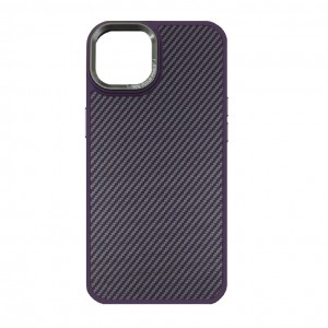 Накладка карбон magnetic wireless с силиконовыми краями для iPhone 14 (6.1) "Полоски", фиолетовый
