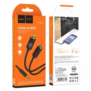 Кабель AUX, Jack 3,5mm(m) - 2xRCA(m) Hoco UPA28, 1.5м, круглый, силикон, цвет: чёрный