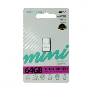 Флеш-накопитель 64Gb BOROFONE BUD5, USB 2.0, цвет: серебряный