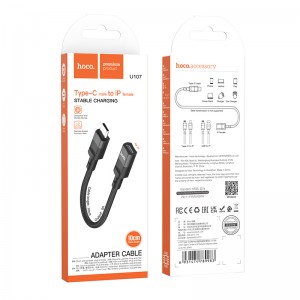 Адаптер Type-C(m) - 8 pin(f) HOCO U107, 10см, 2.0A, цвет: чёрный