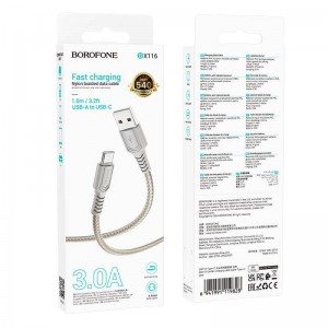 Кабель USB - Type-C Borofone BX116 Certain, 1.0м, 3,0А, цвет: серый