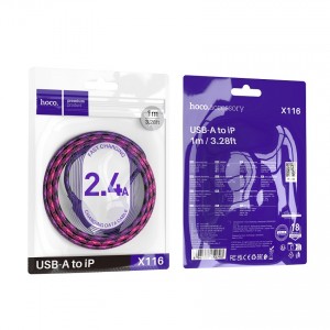 Кабель USB - 8 pin HOCO X116 , 1.0м, 2.4A, цвет: фиолетовый градиент