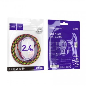 Кабель USB - 8 pin HOCO X116 , 1.0м, 2.4A, цвет: красный градиент