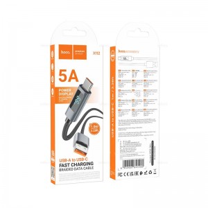 Кабель USB - Type-C Hoco X112 Favor, 1.0м, 5.0A, с дисплеем нейлон, цвет: черный