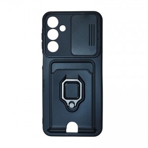 Чехол силиконовый с визиткой и магнитным держателем, матовый с защитой камеры, для Samsung Galaxy S23 Fe, цвет: черный