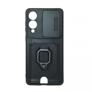 Чехол силиконовый с визиткой и магнитным держателем, матовый с защитой камеры, для Samsung Galaxy S25 Edge, цвет: черный