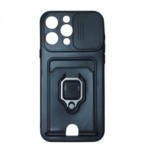 Чехол силиконовый с визиткой и магнитным держателем, матовый с защитой камеры, для iPhone 13 Pro Max, цвет: черный