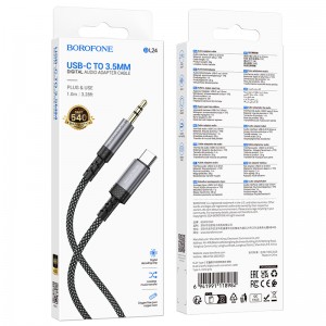 Кабель AUX, Type-C(m) - Jack 3,5mm(m) Borofone BL24, 1.0м, цвет: серый металлик
