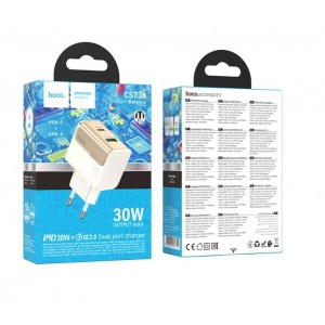 Блок питания сетевой 1 USB, 1 Type-C HOCO CS73A, Star speed, 30Вт, PD, QC, FCP, AFC, цвет: белый