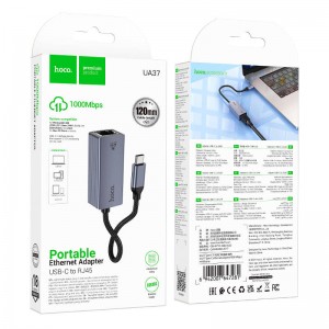 Адаптер Type-C(m) - RG45(f) HOCO UA37, цвет: серый