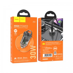 Блок питания автомобильный 1 Type-C HOCO Z53, Vision, 30Вт, PD/QC/AFC/FCP, цвет: черный, прозрачный
