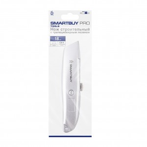 Нож с трапециевидным сменным лезвием, строительный, 18 мм, алюминиевый, Smartbuy PRO TOOLS (SBT-PRO-KNT-18P1)