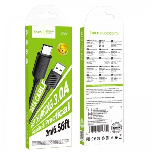 Кабель USB - Type-C HOCO X88 Gratified, 2.0м, 3,0А, цвет: черный