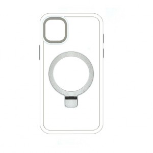 Накладка пластиковая magnetic wireless с силиконовыми краями для iPhone 13 прозрачно-матовая, серебряный