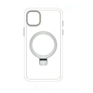 Накладка пластиковая magnetic wireless с силиконовыми краями для iPhone 15 прозрачно-матовая, серебряный