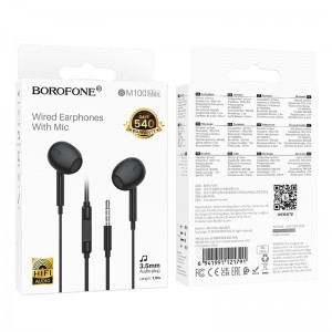 Наушники внутриканальные Borofone BM100 Max,  Jack 3.5мм, 1.2 м, цвет: черный