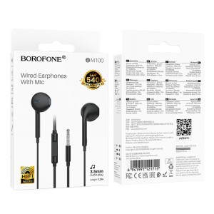 Наушники внутриканальные Borofone BM100, Fuente, Jack 3.5мм, 1.2 м, цвет: черный