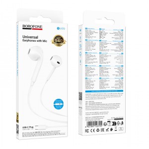 Наушники внутриканальные Borofone BM99, Star, Type-C, 1.2 м, цвет: белый