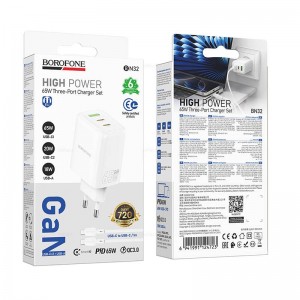 Блок питания сетевой 1 USB, 2 Type-C Borofone BN32, Cargador, 65Вт, PD/QC/FCC/AFC, цвет: белый