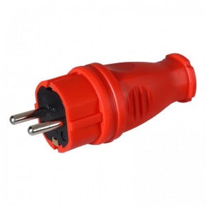 Вилка прямая каучуковая 230В, 2P+PE, 16A, IP44, красная (SBE-16-P07-Rr)