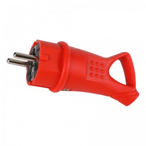 Вилка угловая с кольцом каучуковая 230В, 2P+PE, 16A, IP44, красная (SBE-16-P08-Rr)