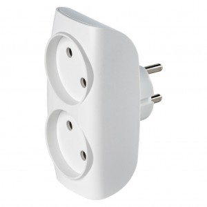 Разветвитель сетевой Тройник , 2 гнезда без заземления 10А 250B, белый (SBE-10-A04w-2)