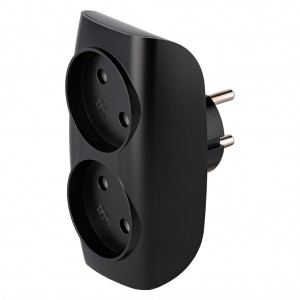 Разветвитель сетевой Тройник , 2 гнезда без заземления 10А 250B, черный (SBE-10-A04b-2)