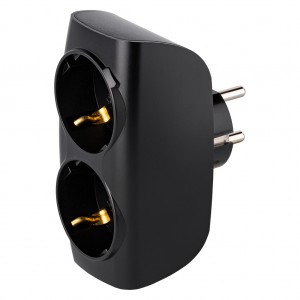 Разветвитель сетевой Тройник , 2 гнезда с заземлением 16А 250B, черный (SBE-16-A04b-2z)