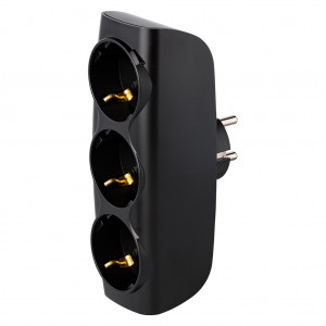Разветвитель сетевой Тройник , 3 гнезда с заземлением 16А 250B, черный (SBE-16-A04b-3z)