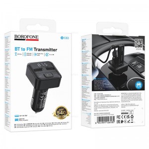 FM-трансмиттер Borofone BC63, Bluetooth, пластик, дисплей, микрофон, кнопка ответа, цвет: чёрный