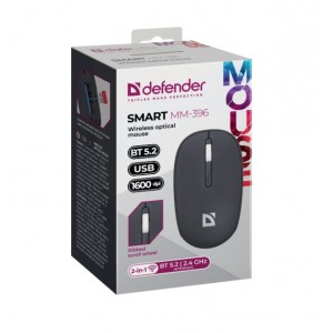 Беспроводная оптическая мышь DEFENDER Smart MM-396 Чер,3кн,2.4G+BT,500мАч,1600dpi